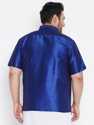 Blue Silk Blend Ethnic Shirt 4