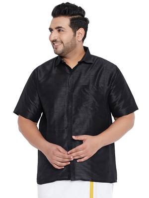 Black Silk Blend Ethnic Shirt 1