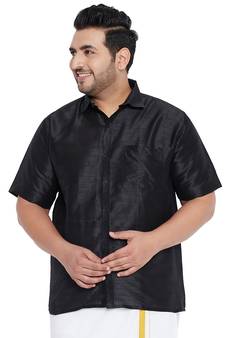 Men'S Black Silk Blend Ethnic Shirt