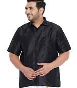Black Silk Blend Ethnic Shirt
