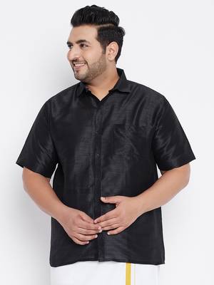 Black Silk Blend Ethnic Shirt 2