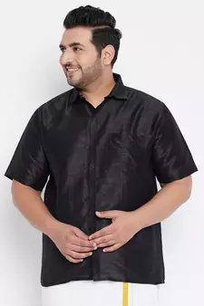 Black Silk Blend Ethnic Shirt