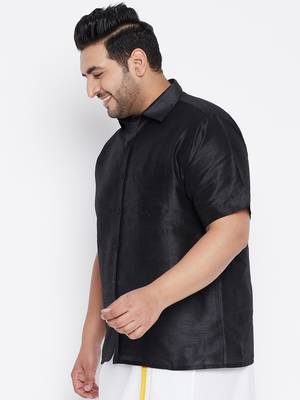 Black Silk Blend Ethnic Shirt 3