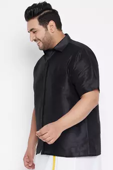 Black Silk Blend Ethnic Shirt