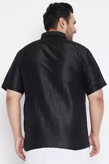 Black Silk Blend Ethnic Shirt