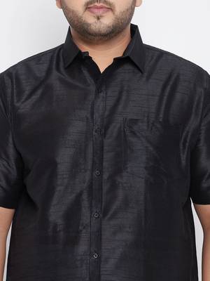 Black Silk Blend Ethnic Shirt 5