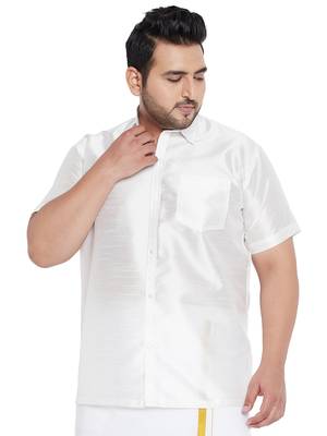 White Silk Blend Ethnic Shirt 1