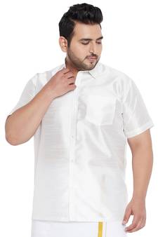 Men'S White Silk Blend Ethnic Shirt