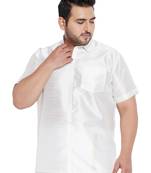 White Silk Blend Ethnic Shirt