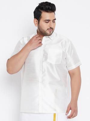 White Silk Blend Ethnic Shirt 2