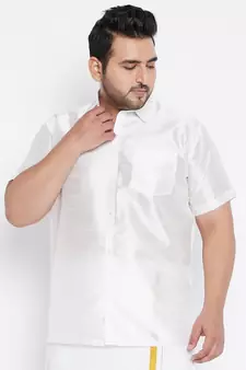 White Silk Blend Ethnic Shirt