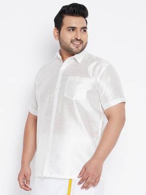 White Silk Blend Ethnic Shirt 3