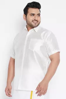 White Silk Blend Ethnic Shirt