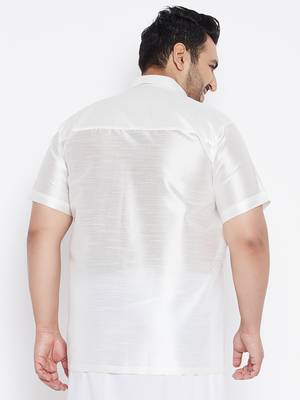 White Silk Blend Ethnic Shirt 4