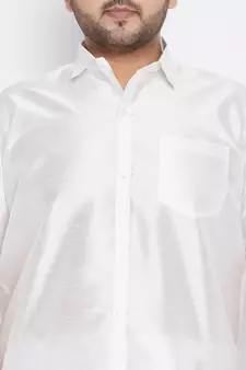 White Silk Blend Ethnic Shirt