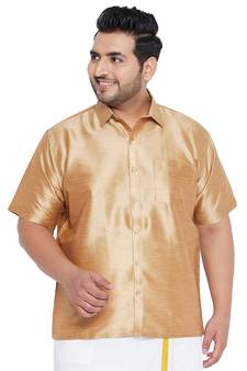 Men'S Rose Gold Silk Blend Ethnic Shirt