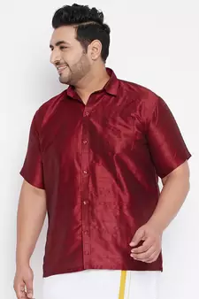 Maroon Silk Blend Ethnic Shirt