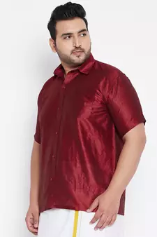 Maroon Silk Blend Ethnic Shirt