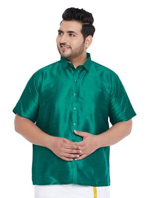 Green Silk Blend Ethnic Shirt 1