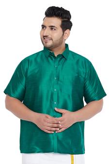 Men'S Green Silk Blend Ethnic Shirt