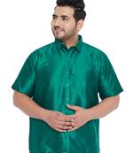 Men'S Green Silk Blend Ethnic Shirt