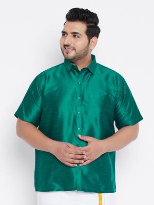 Green Silk Blend Ethnic Shirt 2