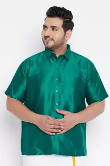 Green Silk Blend Ethnic Shirt