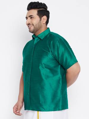 Green Silk Blend Ethnic Shirt 3