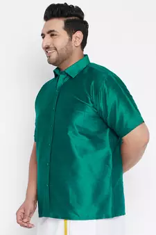 Green Silk Blend Ethnic Shirt