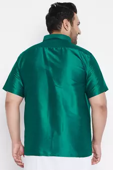 Green Silk Blend Ethnic Shirt