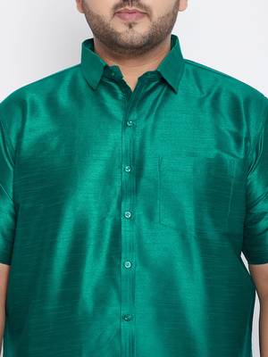 Green Silk Blend Ethnic Shirt 5
