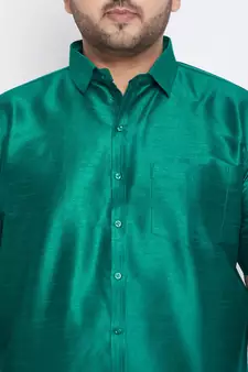 Green Silk Blend Ethnic Shirt