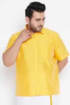 Yellow Silk Blend Ethnic Shirt
