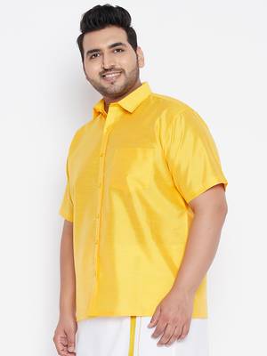 Yellow Silk Blend Ethnic Shirt 3
