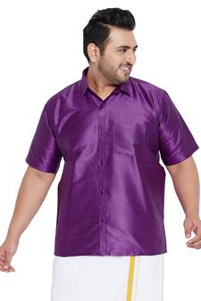 Men'S Purple Silk Blend Ethnic Shirt