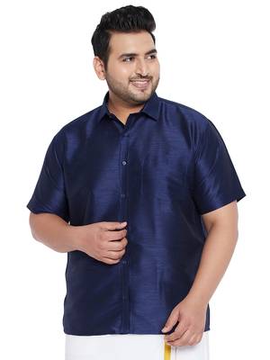 Navy Blue Silk Blend Ethnic Shirt 1