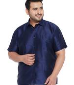Navy Blue Silk Blend Ethnic Shirt