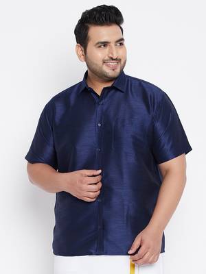 Navy Blue Silk Blend Ethnic Shirt 2