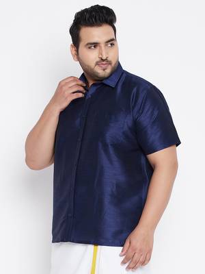 Navy Blue Silk Blend Ethnic Shirt 3
