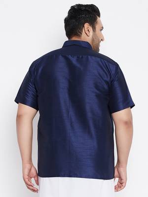 Navy Blue Silk Blend Ethnic Shirt 4
