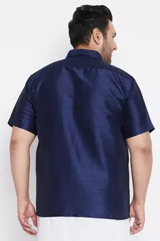Navy Blue Silk Blend Ethnic Shirt