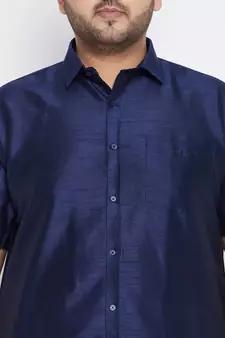 Navy Blue Silk Blend Ethnic Shirt