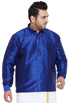 Men'S Blue Silk Blend Ethnic Shirt