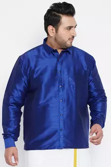 Blue Silk Blend Ethnic Shirt
