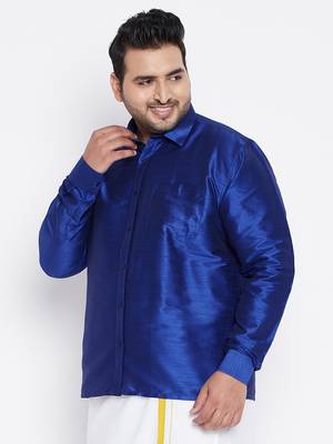 Blue Silk Blend Ethnic Shirt 3