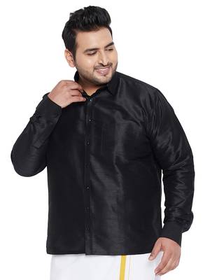 Black Silk Blend Ethnic Shirt 1