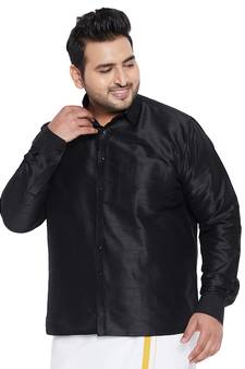 Men'S Black Silk Blend Ethnic Shirt