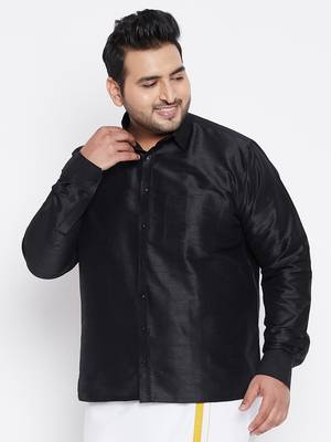 Black Silk Blend Ethnic Shirt 2