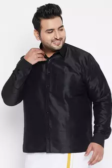 Black Silk Blend Ethnic Shirt
