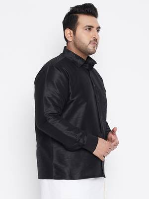 Black Silk Blend Ethnic Shirt 3